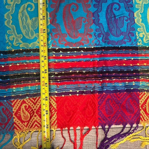 Boho Multicolor Fringe Scarf/Shawl Festival Hippie Colorblock - Picture 5 of 5